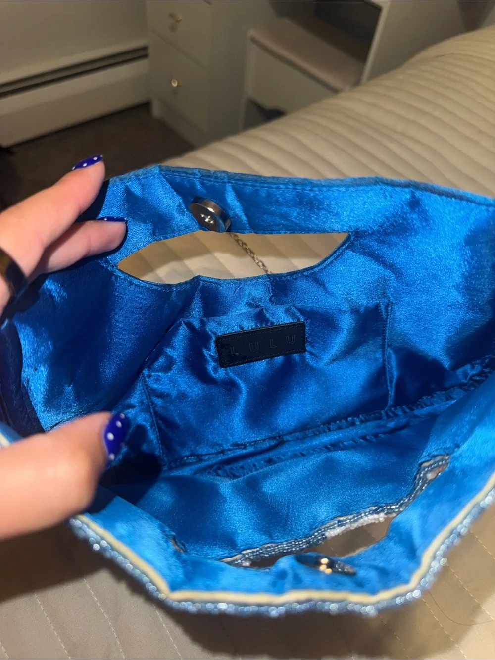 Altar'd State Blue Daisy Beaded Crossbody Bag with Gold Chain